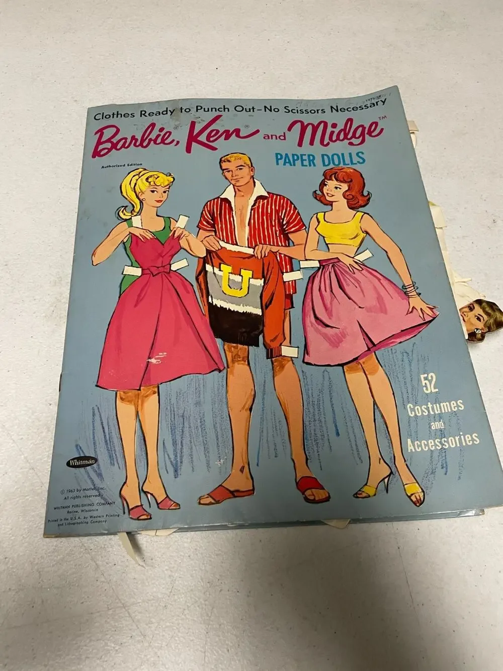 Vintage 1963 Barbie Ken Midge Paper Dolls Book Whitman Costumes Cut Out Set